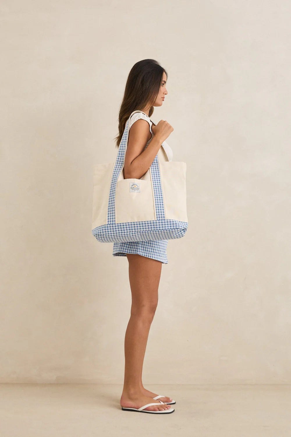 lola check tote bag-blue