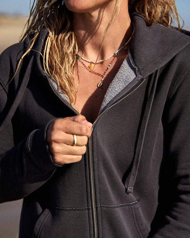 THE EASY ZIP HOODIE-WASHED BLACK