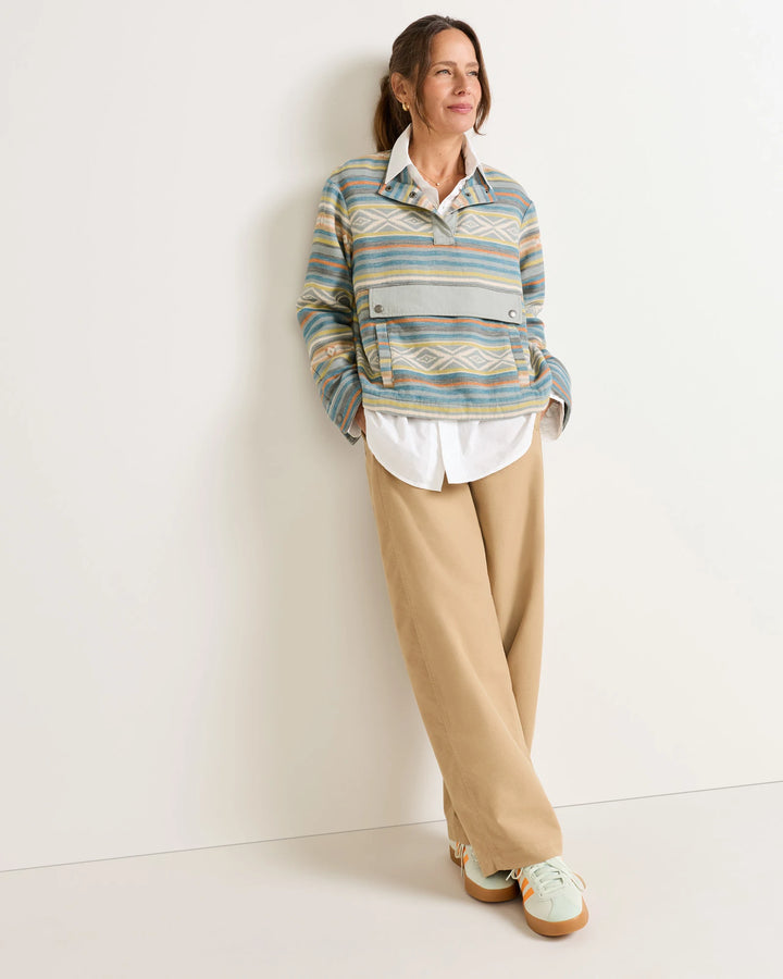 double soft half-snap pullover-teal multi stripe