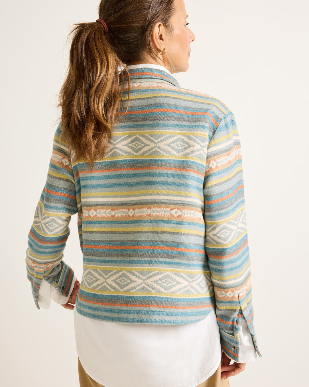double soft half-snap pullover-teal multi stripe
