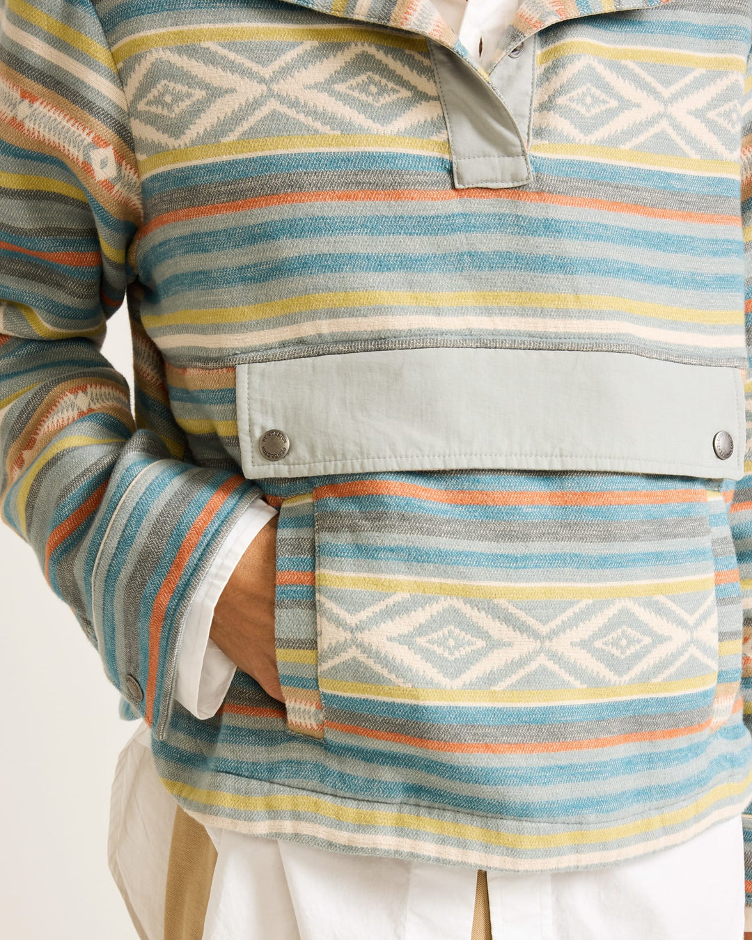 double soft half-snap pullover-teal multi stripe