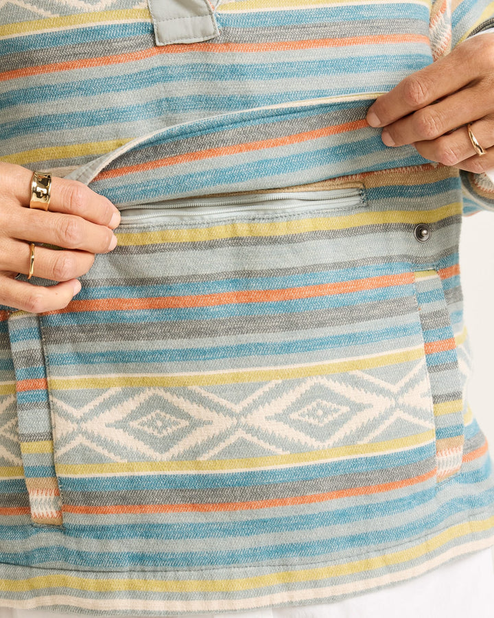 double soft half-snap pullover-teal multi stripe