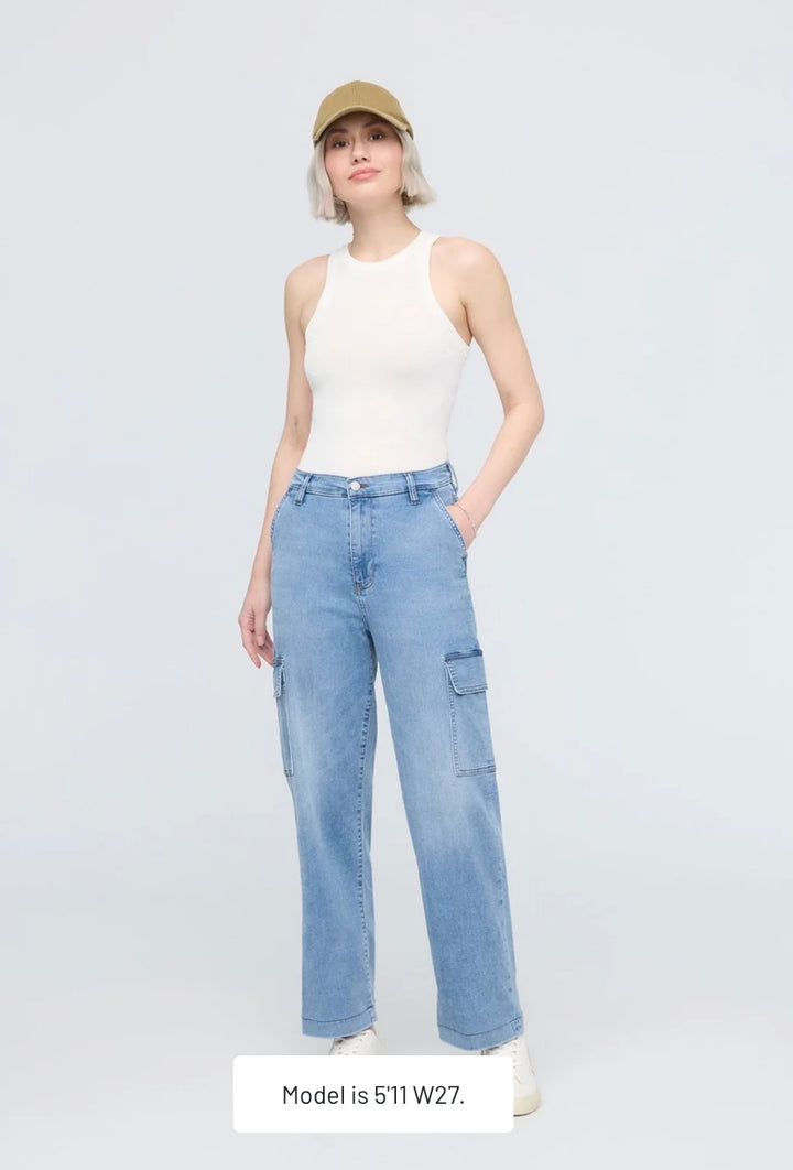 Performance Denim Lite High Rise Cargo-Pacific