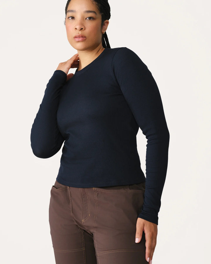 Ribbed Merino Long Sleeve 01-Woad