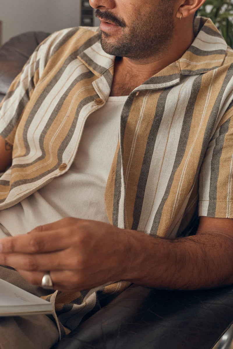 vacation stripe ss shirt-sand