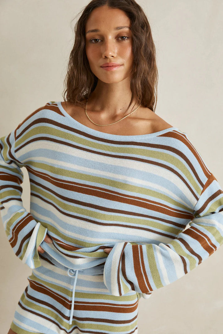 frankie stripe knit top-marine green