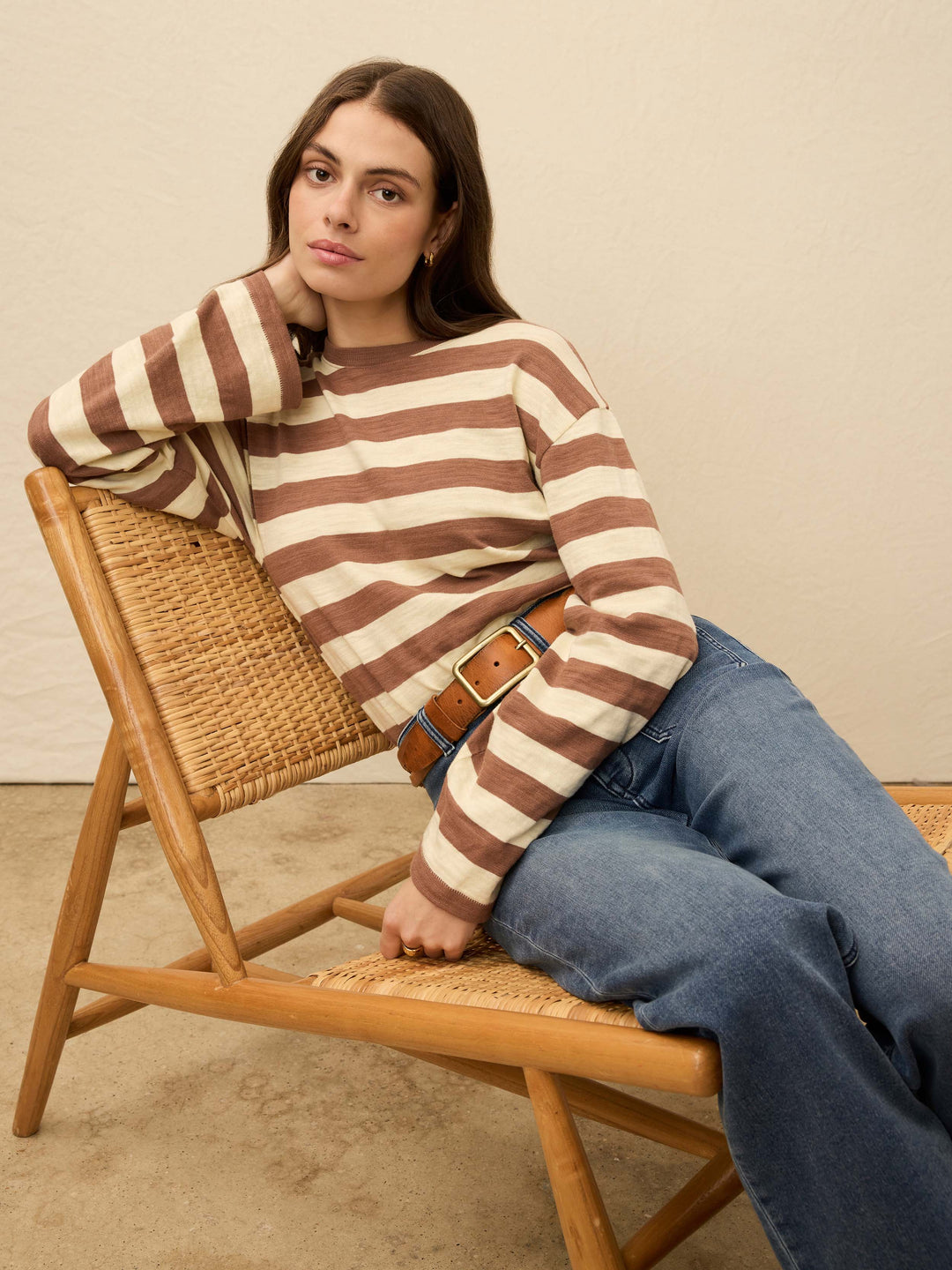 Sunwashed Slub Ls Retro Tee-nutmeg stripe