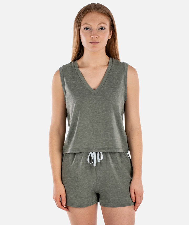 Bondi V-Neck Tank-Agave