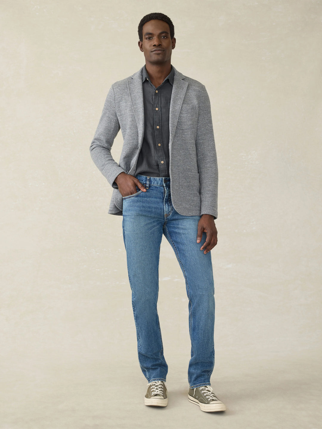 inlet knit blazer-medium grey melange