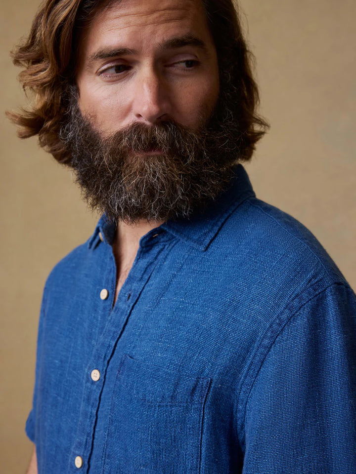SS Palma Linen Shirt-indigo basketweave