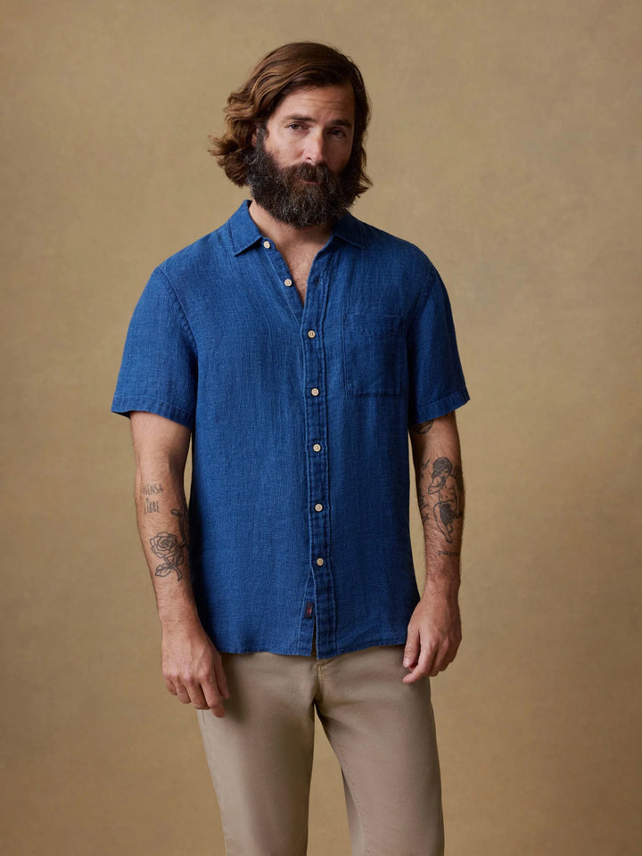 SS Palma Linen Shirt-indigo basketweave