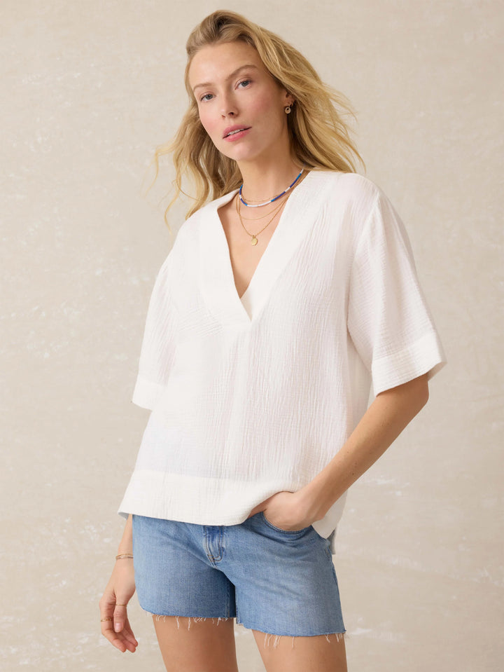 Dune Cotton Gauze Desmond Top-White