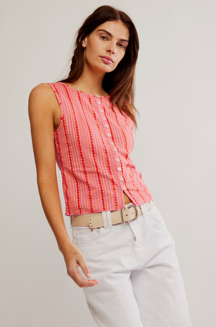 TILLY VEST - PRINTED-PUNCH COMBO- CHERRY
