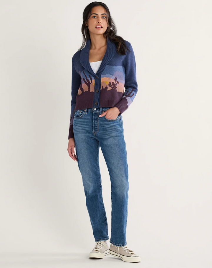 western scenic cardigan-navy starry night