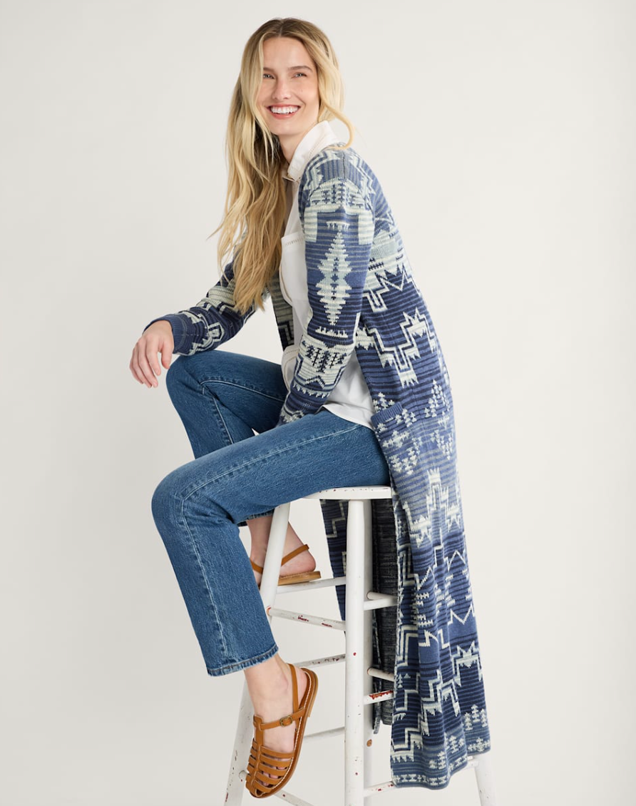 cotton duster sweater-indigo multi