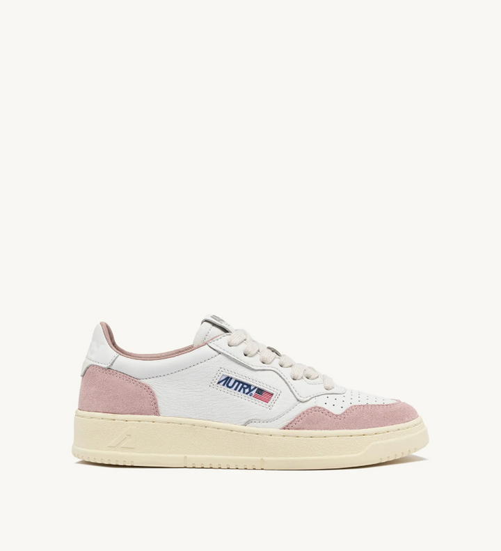 W MEDALIST LOW -WHITE/POWDER PINK LEATHER/SUEDE