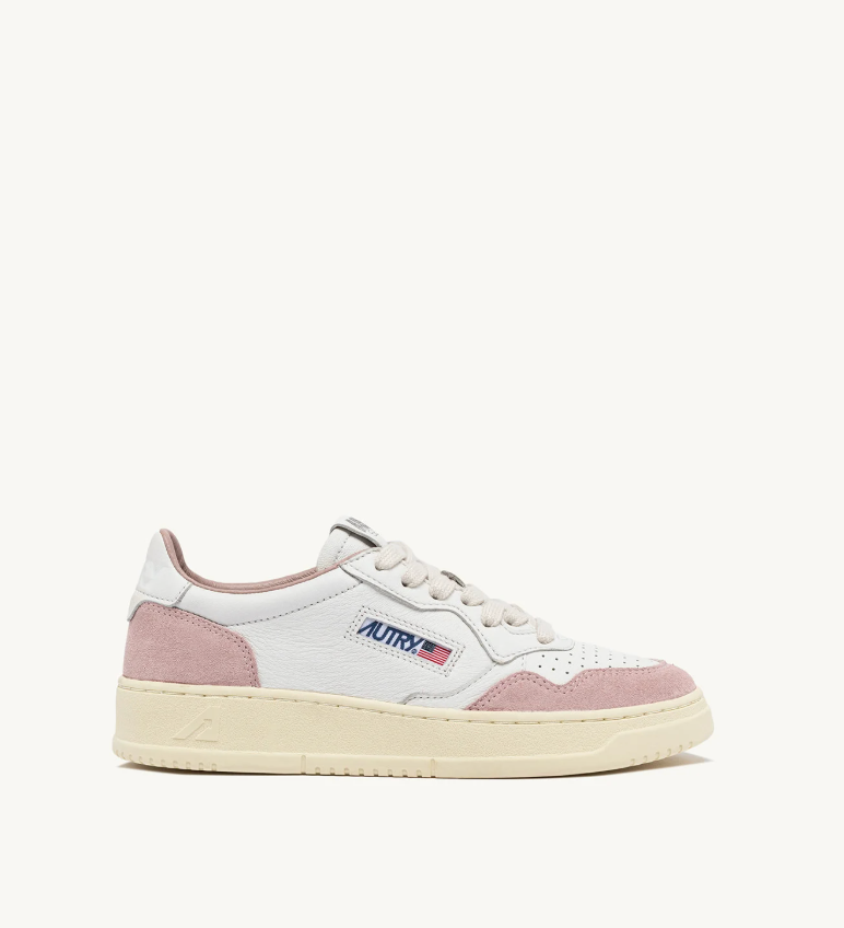 W MEDALIST LOW -WHITE/POWDER PINK LEATHER/SUEDE