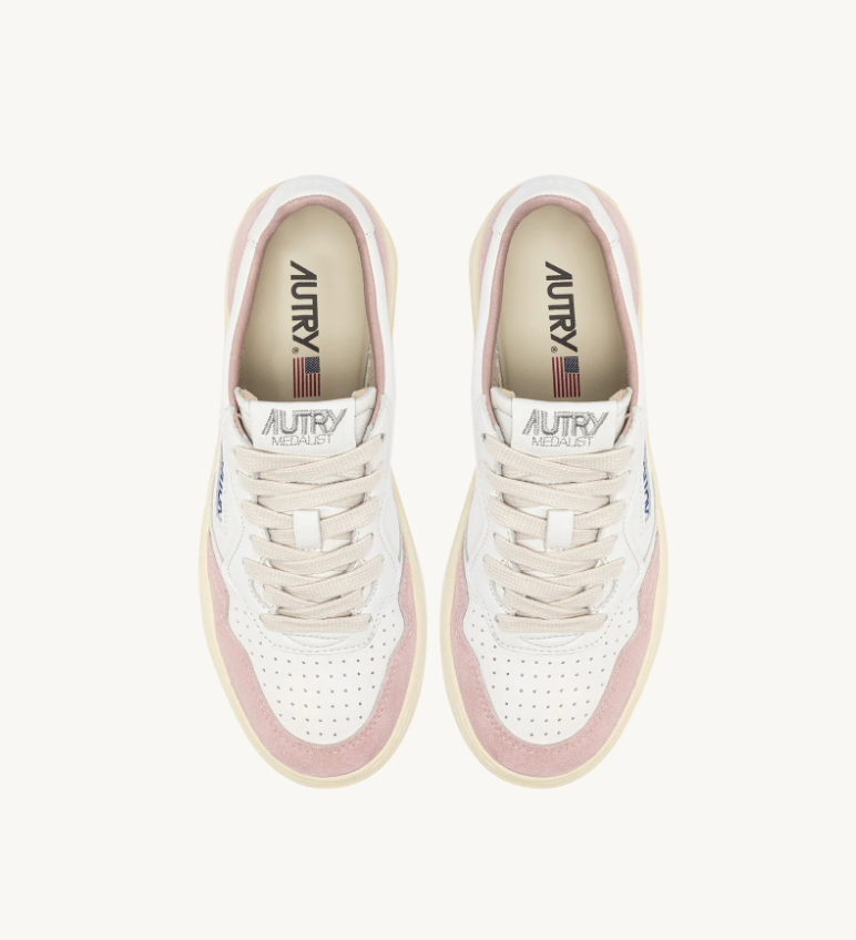 W MEDALIST LOW -WHITE/POWDER PINK LEATHER/SUEDE