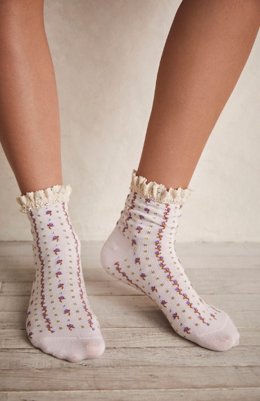 ROSEBUD WAFFLE KNIT ANKLE / HEAVENLY PINK