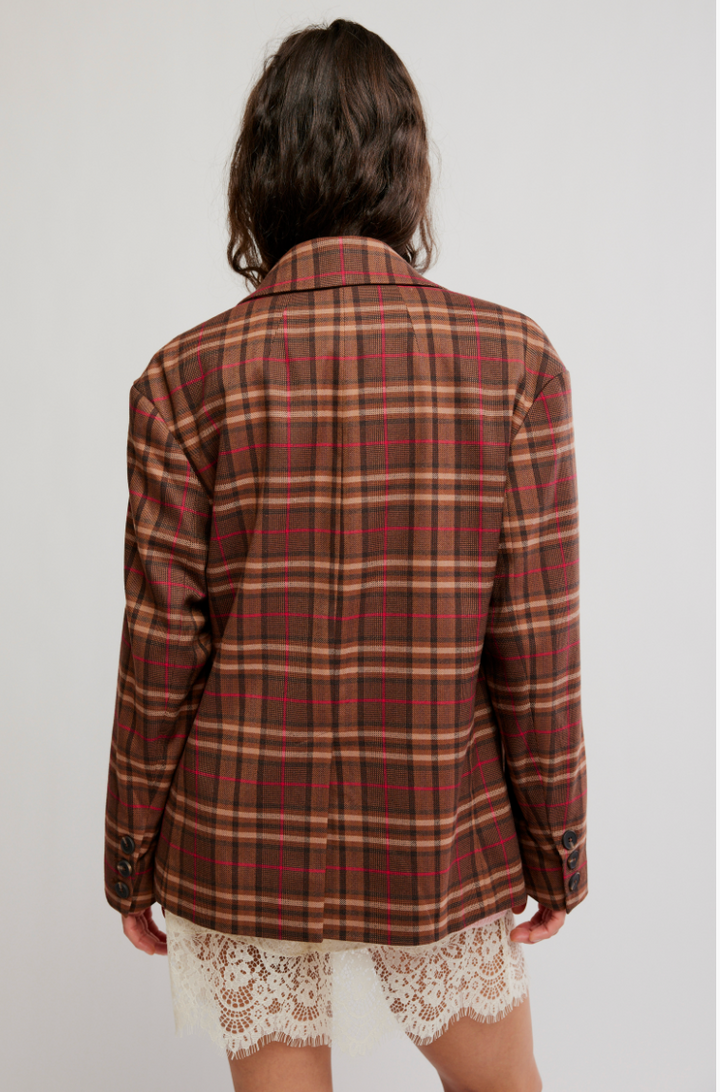 DEAN DOUBLE BREASTED BLAZ / OLIVER PLAID- BROWN