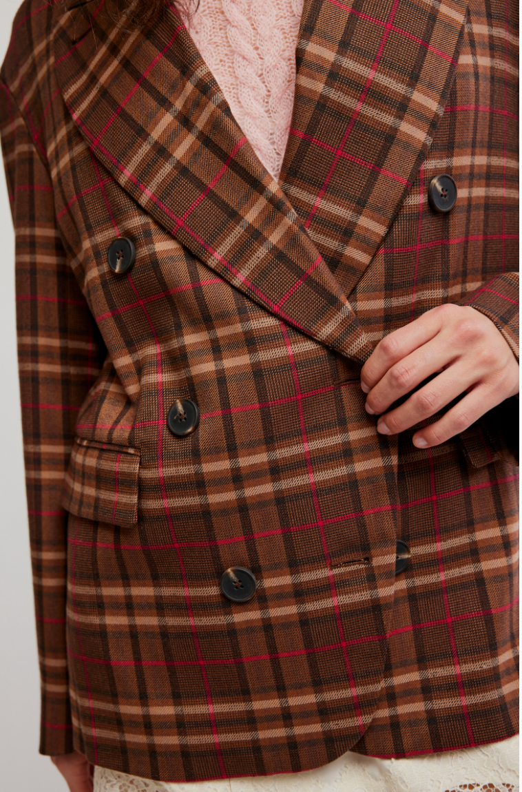 DEAN DOUBLE BREASTED BLAZ / OLIVER PLAID- BROWN