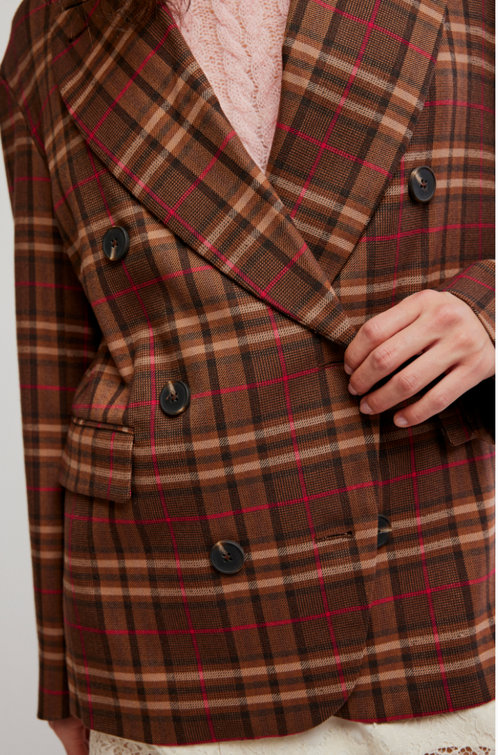 DEAN DOUBLE BREASTED BLAZ / OLIVER PLAID- BROWN
