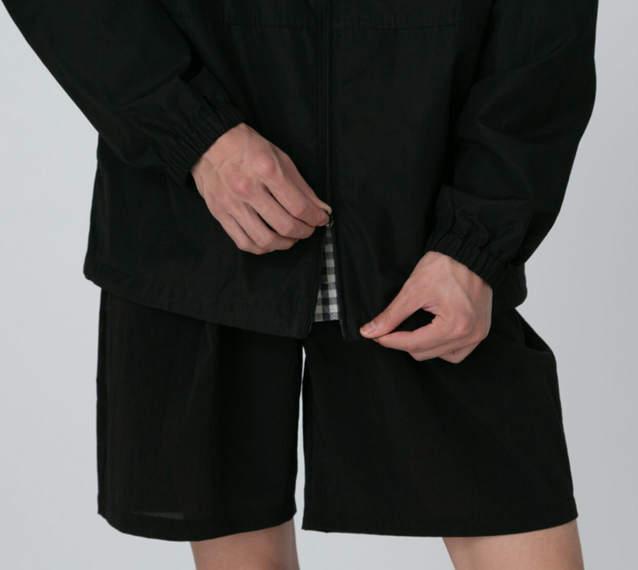 Light Mountain Cloth Zip Up Parka-Black