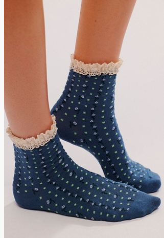 ROSEBUD WAFFLE KNIT ANKLE / SMOKE BLUE