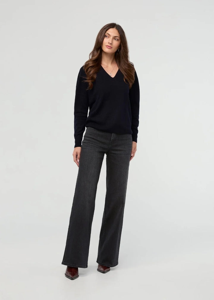Midweight Performance Denim High Rise Wide Leg-Black Ash