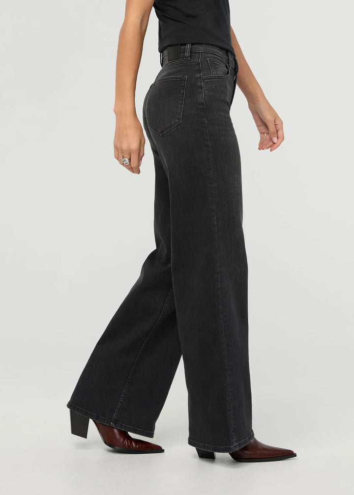 Midweight Performance Denim High Rise Wide Leg-Black Ash