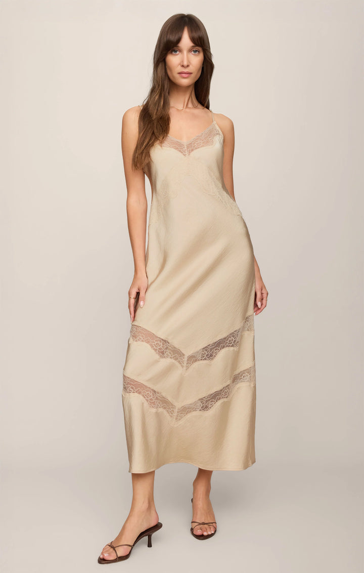 Bruna Lace Inset Midi Dress-Chalk