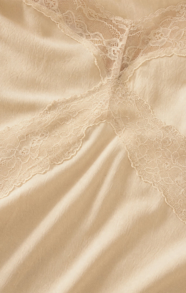 Bruna Lace Inset Midi Dress-Chalk