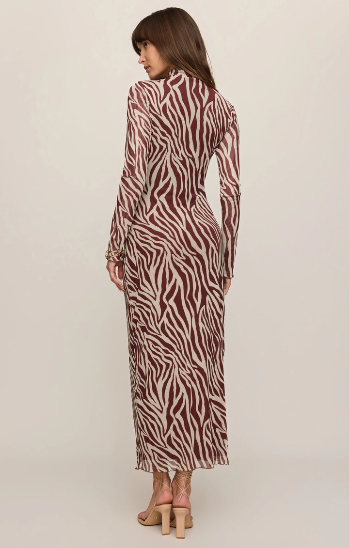 Sevilla Zebra Mesh Midi Dress-Velvet Rouge