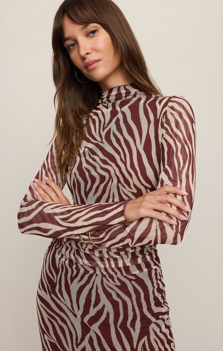 Sevilla Zebra Mesh Midi Dress-Velvet Rouge