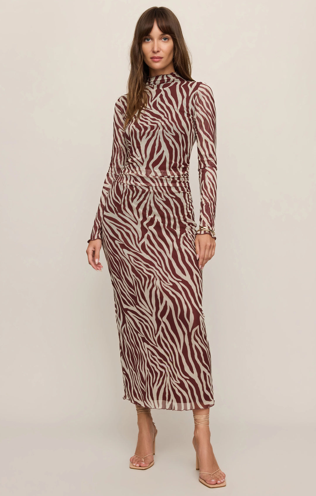Sevilla Zebra Mesh Midi Dress-Velvet Rouge