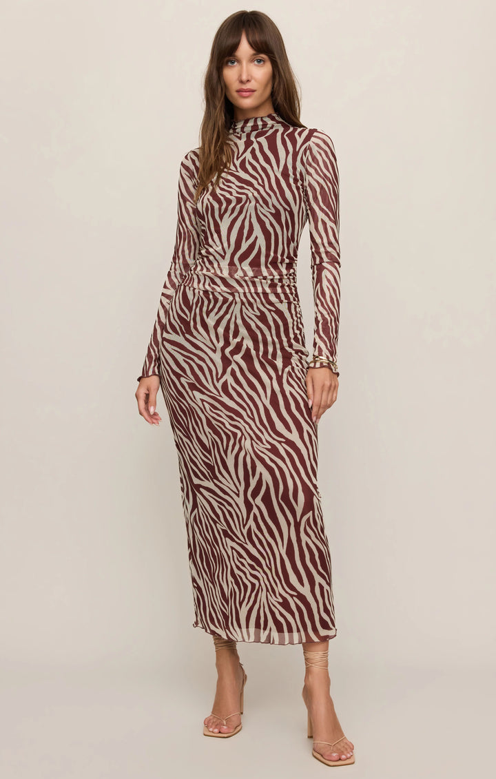 Sevilla Zebra Mesh Midi Dress-Velvet Rouge
