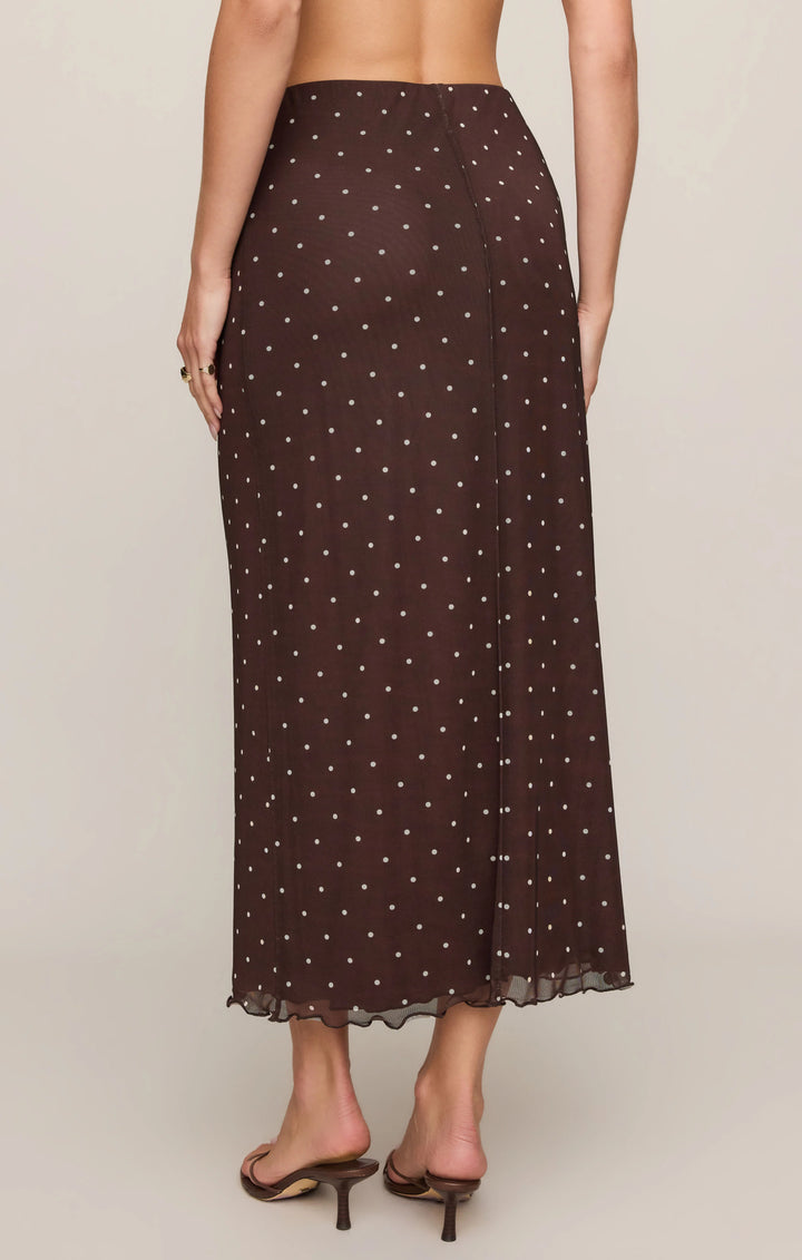 Eda Polka Dot Mesh Midi Skirt-Dark Chocolate