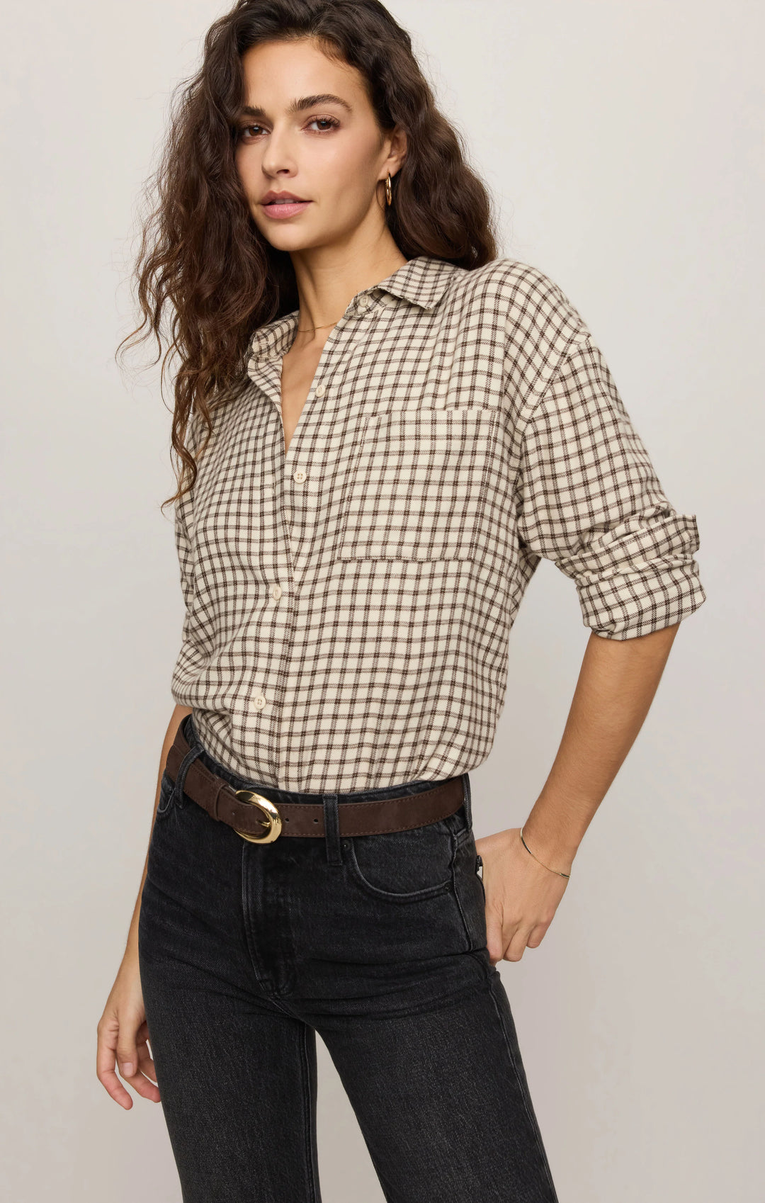 River Plaid Button Up-Dark Chocolate
