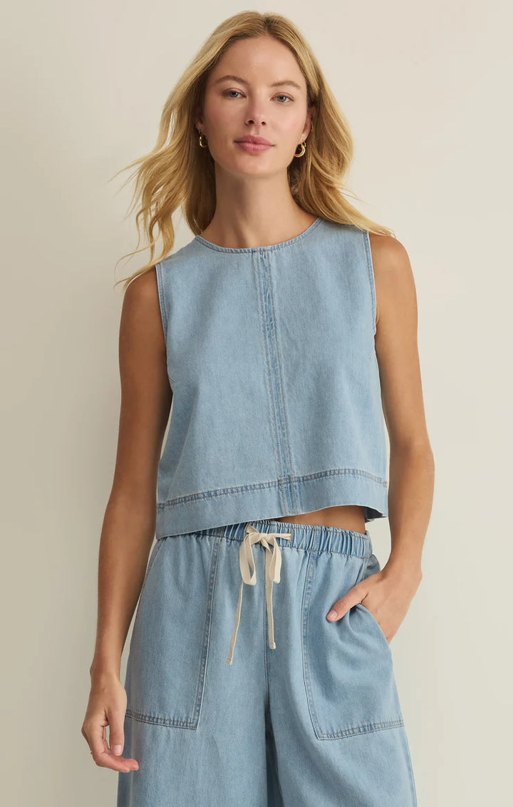 Sun Seeker Denim Tank-Coastal Water