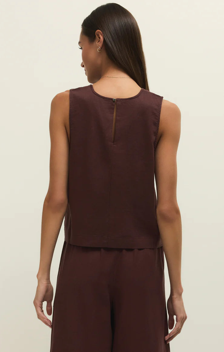 Sloane Linen Top-Chocolate Cherry