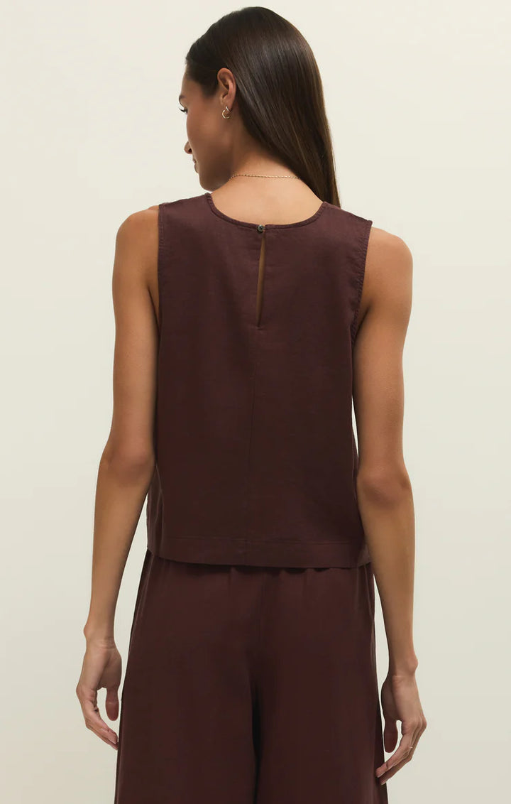 Sloane Linen Top-Chocolate Cherry