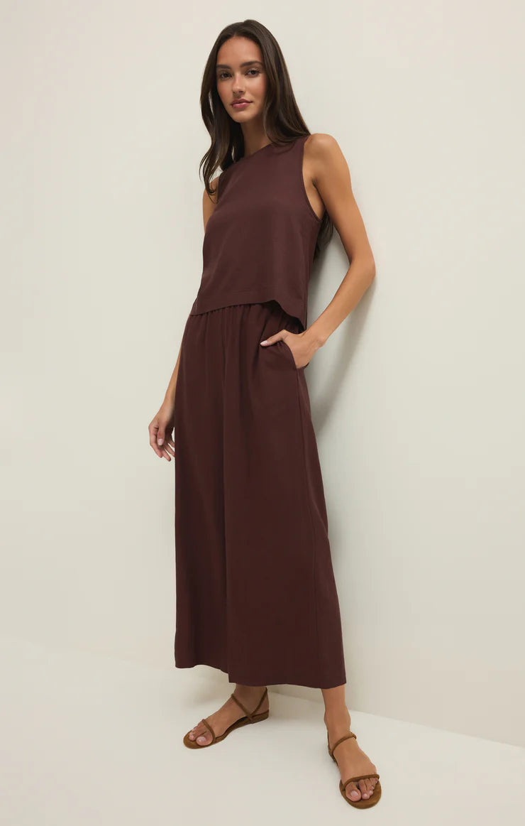 Sloane Linen Top-Chocolate Cherry
