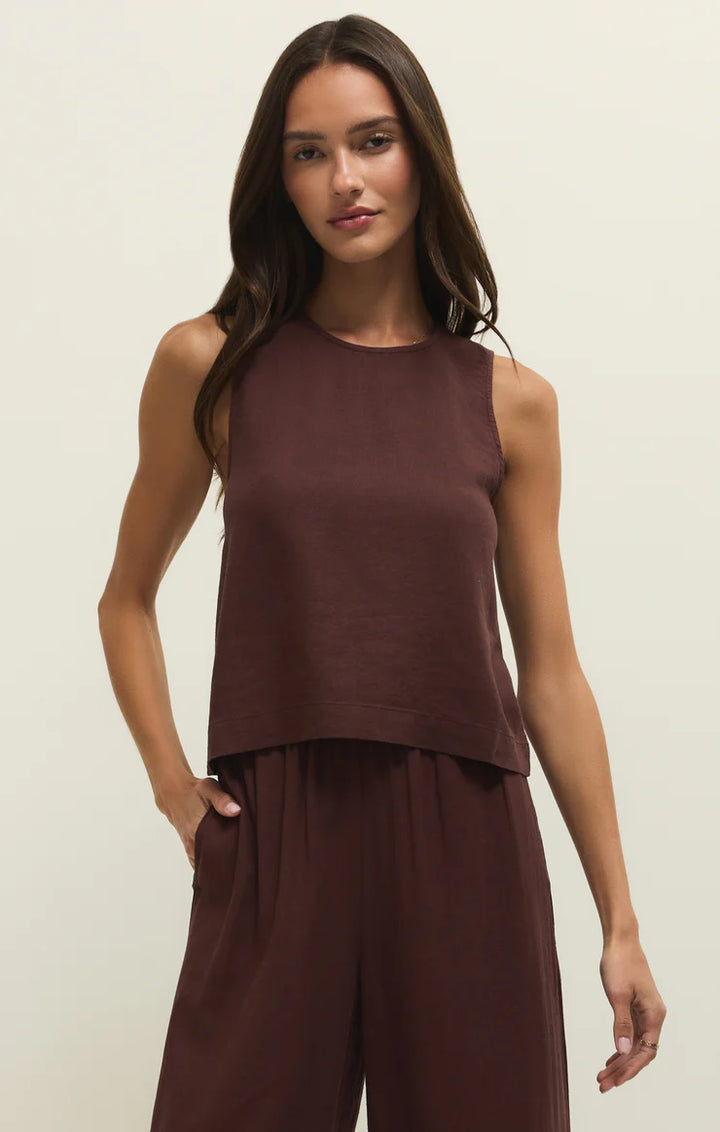 Sloane Linen Top-Chocolate Cherry