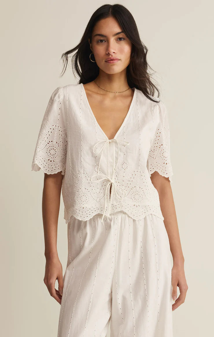Oceanside Embroidered Top-White