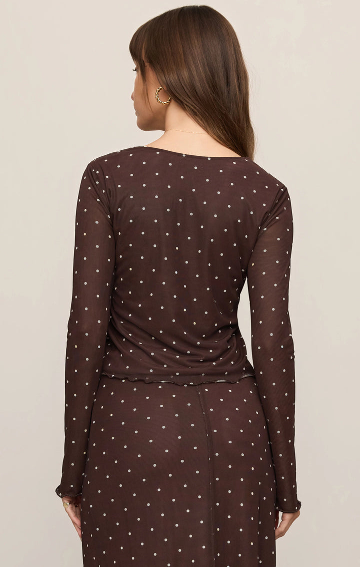 Amara Polka Dot Mesh Top-Dark Chocolate