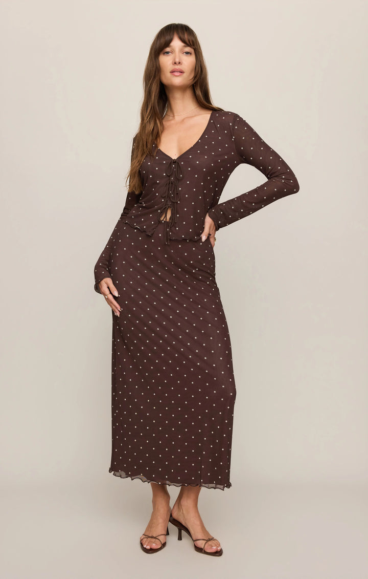Amara Polka Dot Mesh Top-Dark Chocolate