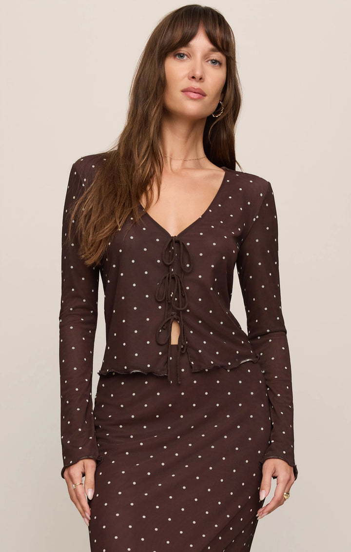 Amara Polka Dot Mesh Top-Dark Chocolate