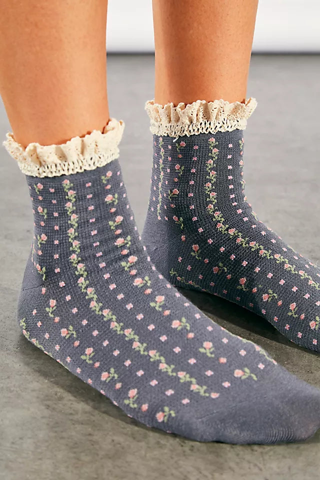 ROSEBUD WAFFLE KNIT ANKLE / CHARCOAL