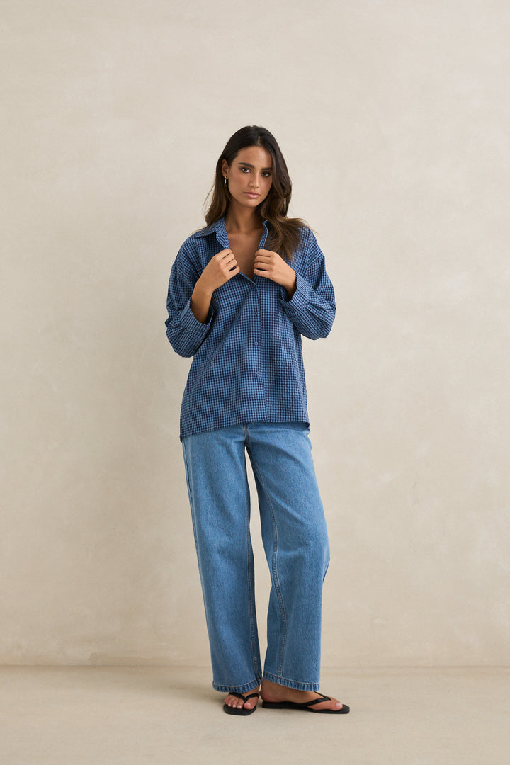 serene oversized long sleeve shirt-indigo