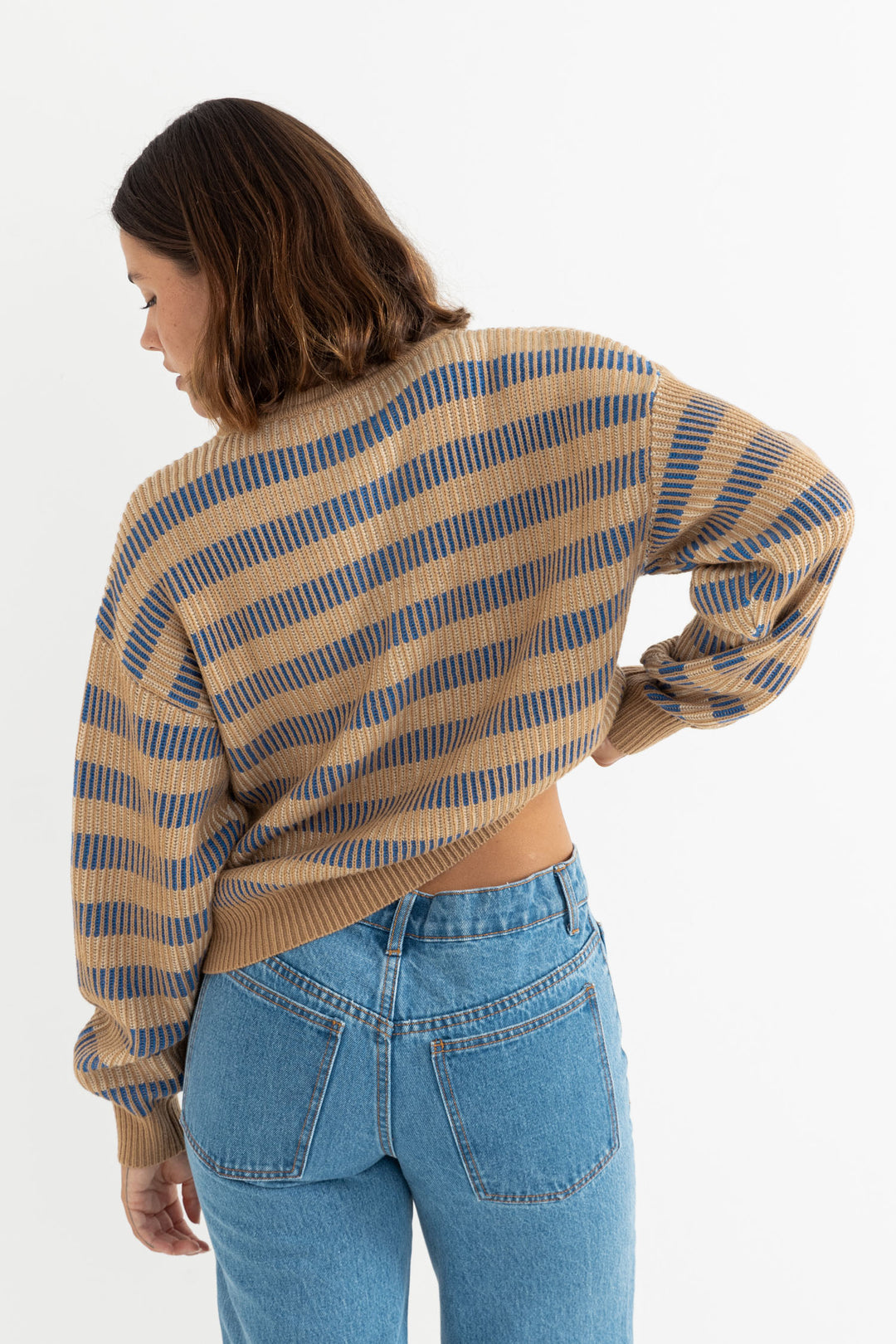estelle quarter zip striped knit-cobalt
